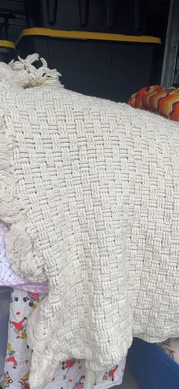 Cream Chunky Knit Basketweave Blanket